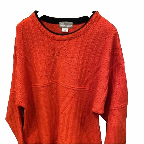 Vintage bright ORANGE 70s Sweater mens XL 3D Acrylic Wool Black RARE geometric - Picture 11 of 16